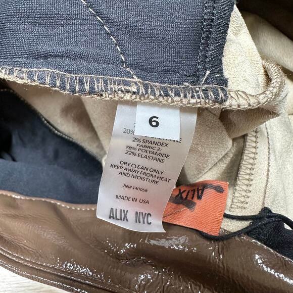 ALIX NYC NWT Loring Pants Faux Patent Leather Size 6 Mid Rise Acorn Brown - Picture 8 of 12